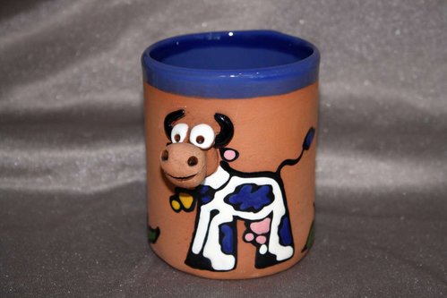 Keramik-Becher mit Henkel, Motiv Kuh