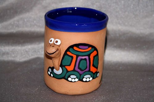 Keramik-Becher mit Henkel, Motiv Schildkröte