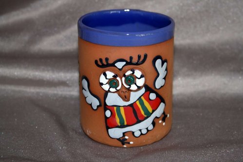 Keramik-Becher mit Henkel, Motiv Uhu